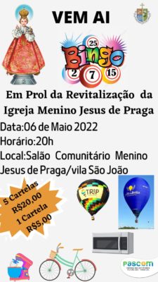 As cartelas para o Bingo da Comunidade Menino Jesus de Praga já estão à venda